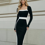 Color-Block Square Neck Bodycon Midi Dress