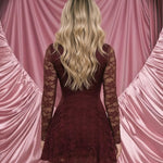 Brown V-Neck Sheer Lace Sleeve Mini Dress