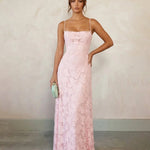 Pink Floral Lace Up Backless Maxi Dress