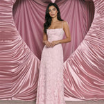 Pink Floral Lace Up Backless Maxi Dress