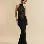 Black Lace Halter Neck Mermaid Sexy Maxi Dress