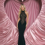 Black Lace Halter Neck Mermaid Sexy Maxi Dress