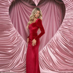 Red Velvet Square Neck Party Maxi Dress