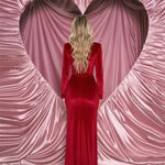 Red Velvet Square Neck Party Maxi Dress