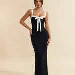 Contrast Sweetheart Neck Bodycon Maxi Dress With Bow