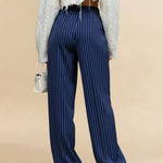 Blue Pinstripe High-Waisted Wide-Leg Pants