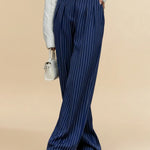Blue Pinstripe High-Waisted Wide-Leg Pants