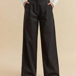 Dark Gray High-Waisted Pleated Wide-Leg Tailored Pants