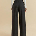 Dark Gray High-Waisted Pleated Wide-Leg Tailored Pants