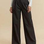 Dark Gray High-Waisted Pleated Wide-Leg Tailored Pants