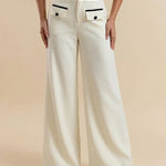 Apricot Contrast Trim High-Waisted Wide-Leg Pants With Faux Flap Pocket