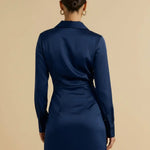 Navy Satin Wrap Collared V-Neck Mini Dress