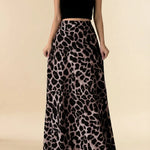 Brown Leopard Print Satin High Waist Maxi Skirt
