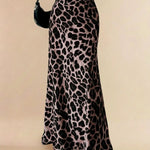 Brown Leopard Print Satin High Waist Maxi Skirt