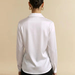 White Satin Button-Down Long Sleeve Blouse