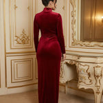 Wine Red Turtleneck Long Sleeve Maxi Dress