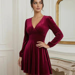 Burgundy Glitter Velvet V-Neck Mini Dress