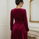 Burgundy Glitter Velvet V-Neck Mini Dress