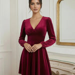 Burgundy Glitter Velvet V-Neck Mini Dress