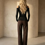 Turtleneck Cold Shoulder Long Sleeve Fitted Shirt