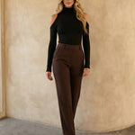 Turtleneck Cold Shoulder Long Sleeve Fitted Shirt
