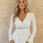 White Eyelet Embroidery Lace Trim V-Neck Peplum Top
