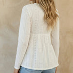 White Eyelet Embroidery Lace Trim V-Neck Peplum Top
