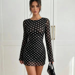 Sheer Polka Dot Long Sleeve Mini Dress