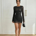 Sheer Polka Dot Long Sleeve Mini Dress