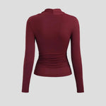Wine Red Sweetheart Neck Ruched Long Sleeve Top