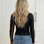 Black Ribbed Henley Neck Long Sleeve Shirts