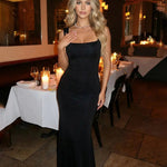 Black Square Neck  Backless  Maxi Dress With Bow
