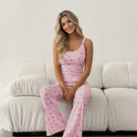 Pink Ditsy Floral Print Cami Top And Wide-Leg Pants Set