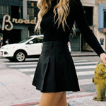 Black High Waisted Structured Pleated A-Line Mini Casual Skirt