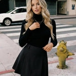 Black High Waisted Structured Pleated A-Line Mini Casual Skirt