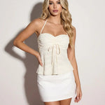 Apricot Halter Neck Drawstring Ruffle Hem Tank Top