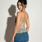 Floral Print Ruffled Hem V-Neck Cami Top