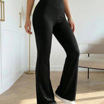 Black High-Waisted V-Waistband Flared Leg Stretch Pants