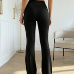 Black High-Waisted V-Waistband Flared Leg Stretch Pants