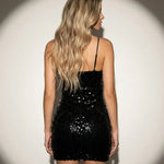 Black Sequin Spaghetti Strap Bodycon Mini Dress