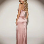Pink Satin Halter Neck Maxi Dress With Cutout And Slit