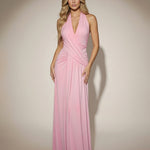 Pink Halter Neck Backless Draped Maxi Dress