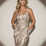 Gold Sequin Baroque Pattern Lace Up Bodycon Mini Dress