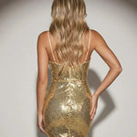 Gold Sequin Sweetheart Neckline Bodycon Mini Dress