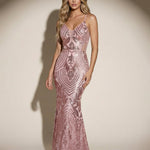 Pink Sequin Art Deco Mermaid Maxi Dress With Cutouts