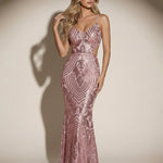 Pink Sequin Art Deco Mermaid Maxi Dress With Cutouts