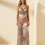 Leopard Print And Baroque Patchwork Corset Maxi Dress With Lace Trim
