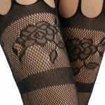 Floral Lace Garter-Style Patchwork Fishnet Pantyhose