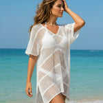 White Geometric Open-Knit Beach Cover Up Tunic