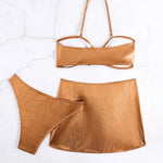 Gold  Metallic U-Hardware Bikini Ruched Cover-Up Skirt Set